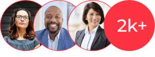 Portraits of three clients beside a 2k+ badge: more than 2,000 people served